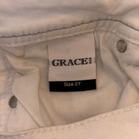 Grace in LA white cut off jean shorts Sz 27 silver & beaded - Picture 5 of 9